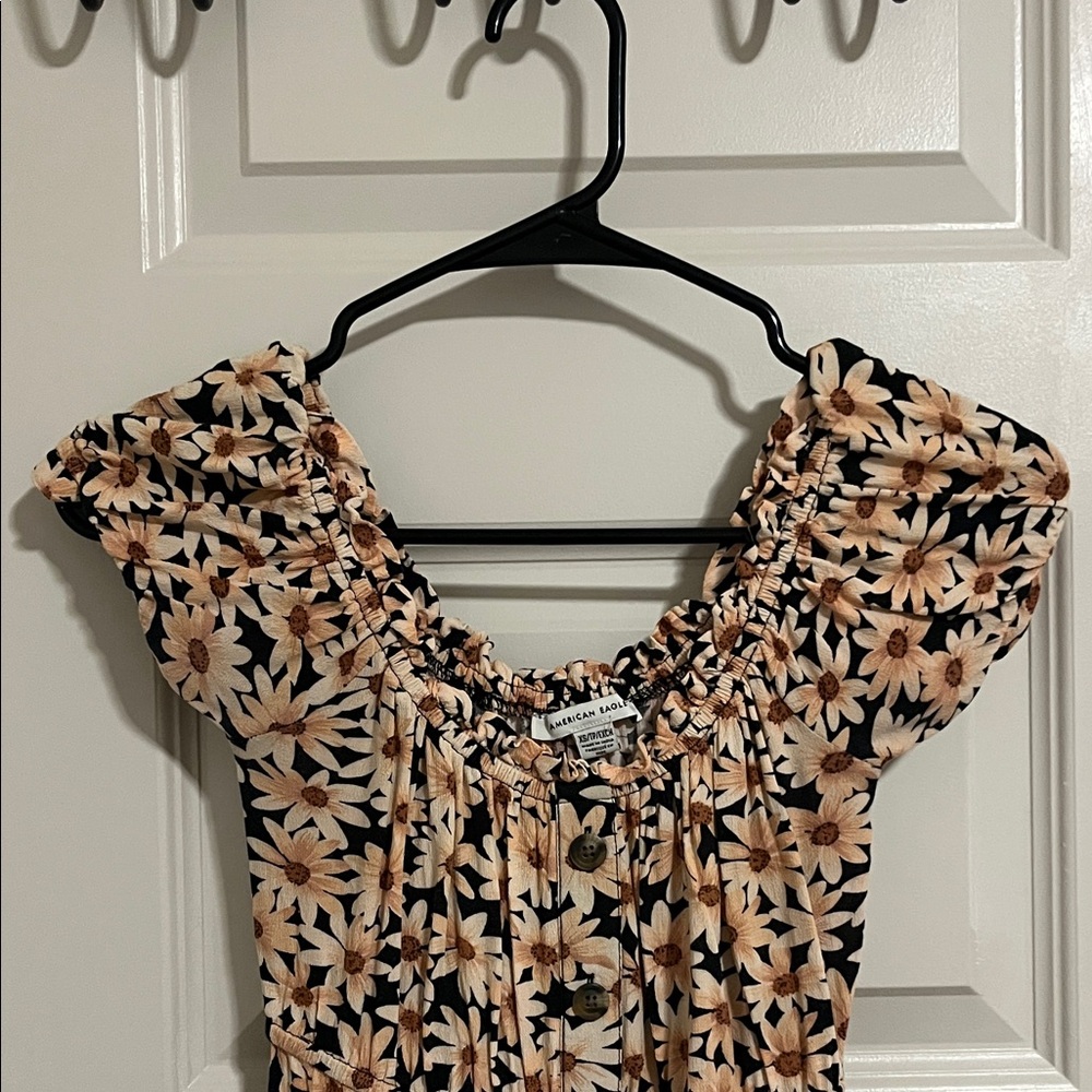 American Eagle Outfitters Black and Tan Floral Maxi Dress